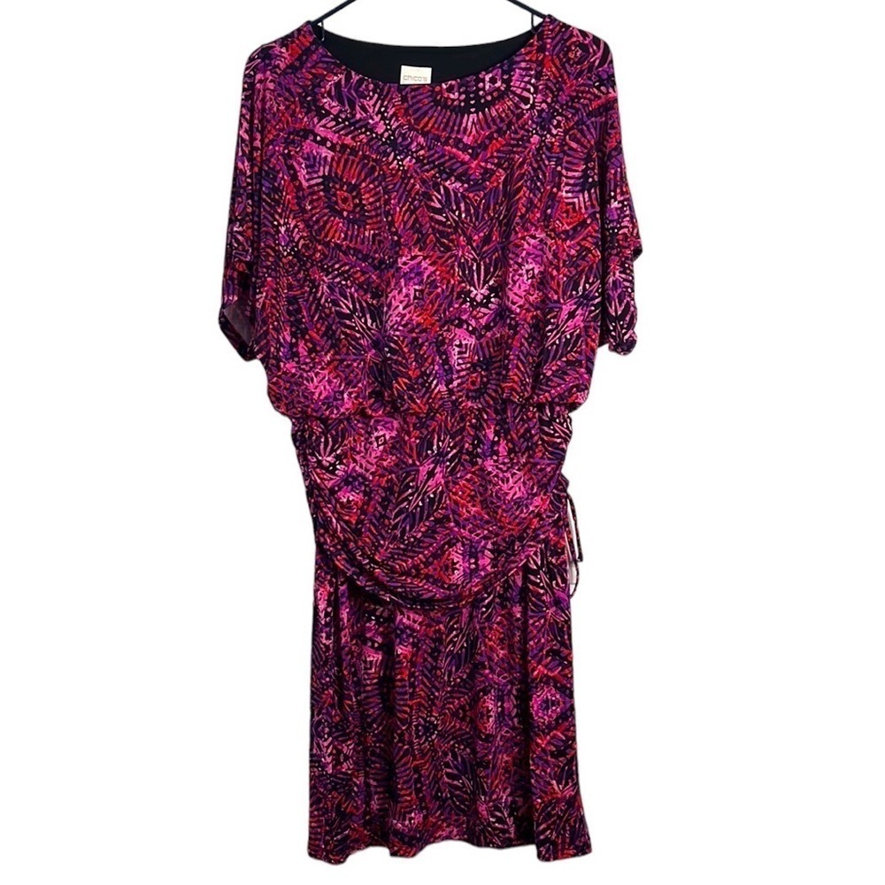 Chico’s Pink Purple Ruched‎ Printed Dress Size 1 (8)